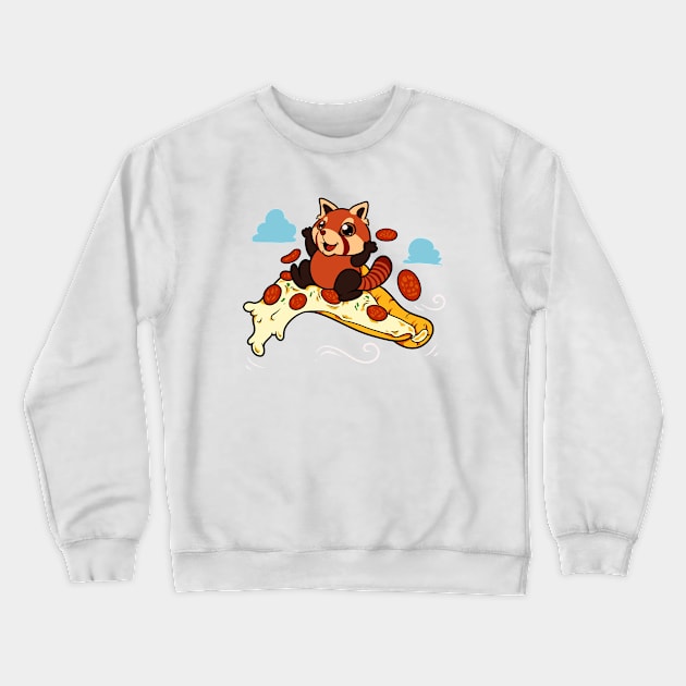 Pizza lover - red panda flies on pizza Crewneck Sweatshirt by Modern Medieval Design